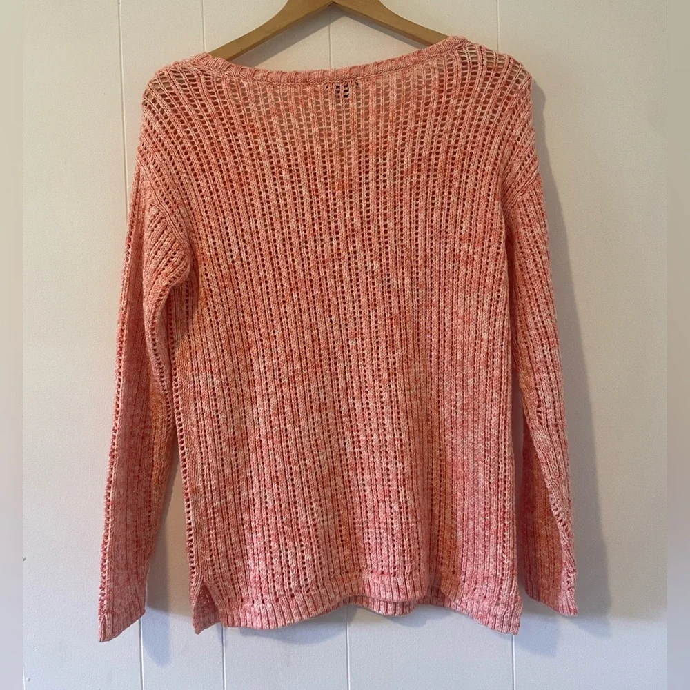 NEW Talbots Small Peach Orange Open Knit Pullover Sweater Cotton Soft Scoop Neck - Picture 5 of 9